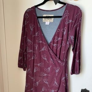 Effie’s Heart fake wrap top with double bottom, pockets, and scissors/birds xl